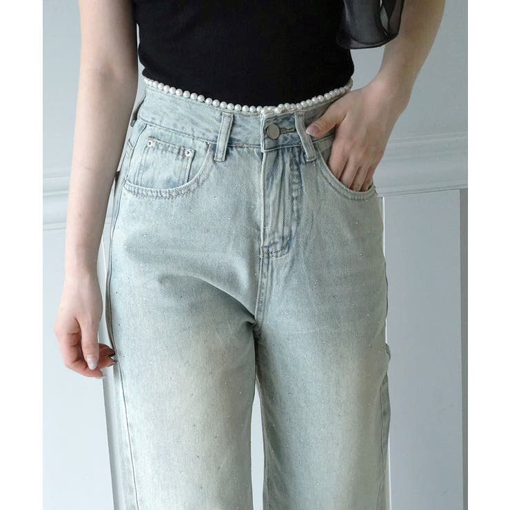 by muni:r [MD PICK!・Video of someone wearing the item available!] Pearl Detail Straight Denim Pants / 2026 SS COLLECTION Pants
