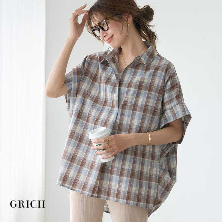 【10％OFFクーポン！7/26(日)1:59まで】Growing Rich 【GROWING RICH】チェック柄 オーバーサイズスキッパーシャツ[251211] トップス