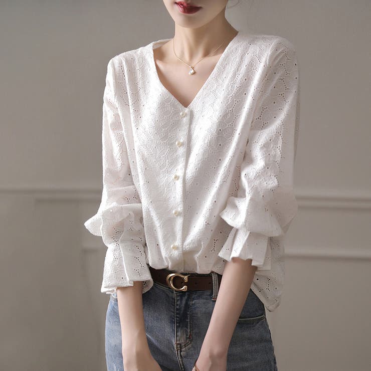 【10％OFFクーポン！7/26(日)1:59まで】Doux Belle Vネックレースブラウス レディース トップス トップス