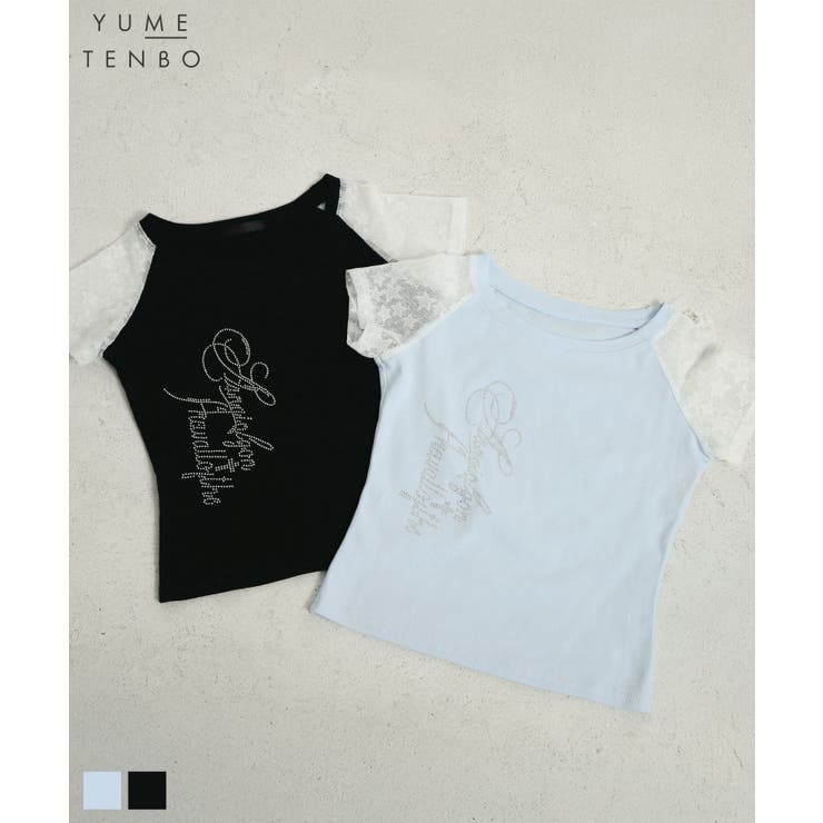 【10％OFFクーポン！7/26(日)1:59まで】夢展望 Y2K星レースラグランスリーブ切替ストーンロゴ 半袖Tシャツ 韓国 夢展望 Diable baiser トップス