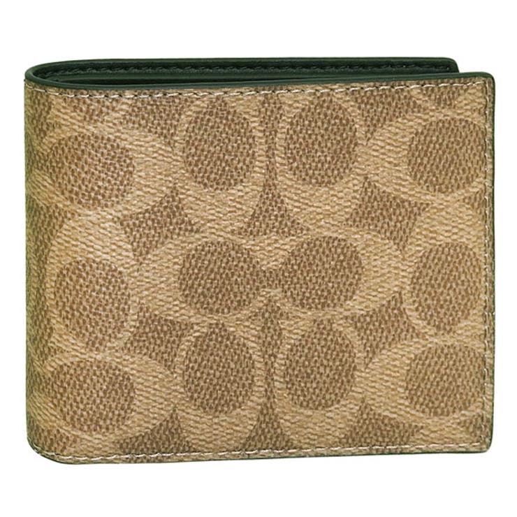 Riverall COACH コーチ 財布 メンズ 二つ折り財布 アウトレット 小銭入れ無し 札入れ ブラウン ビルフォールド ウォレット シグネチャー キャンバス ID BILL SIG CY394QBNRX COACH 財布