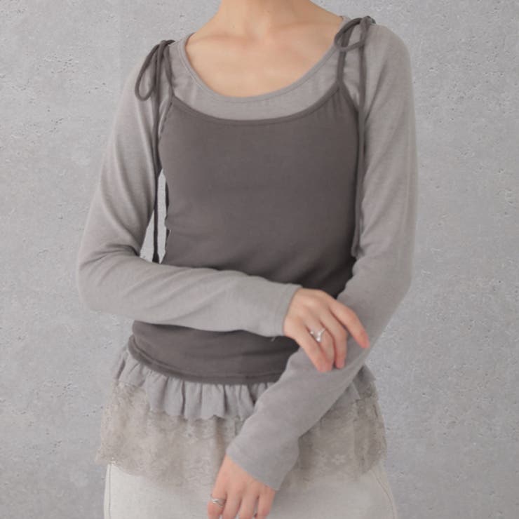 【10％OFFクーポン！7/26(日)1:59まで】レースレディース リボン フリル ロゴ刺繍 ドッキング トップス ラウンドネック 長袖 女性 レディース 春 秋 カットソー生地 やわらかい 配色 バイカラー 着映え 体型カバー おしゃれ 可愛い キュ