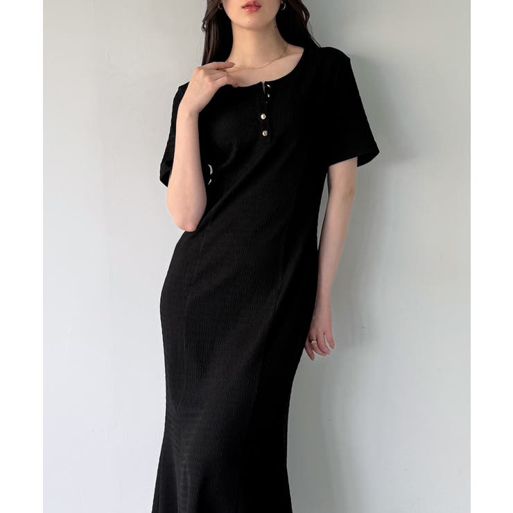 【10％OFFクーポン！6/11(木)1:59まで】JUNOAH ヘンリーネックストレッチジャガードワンピース ワンピース・ドレス