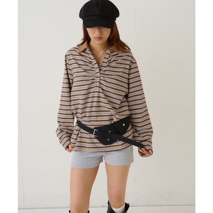 【10％OFFクーポン！5/16(土)1:59まで】PAL GROUP OUTLET 【WHO'S WHO gallery】マルチボーダーギャザーポロ トップス