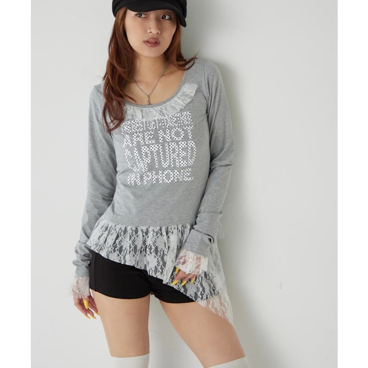 【10％OFFクーポン！5/16(土)1:59まで】PAL GROUP OUTLET 【WHO'S WHO gallery】レースリメイクメッセージトップス トップス