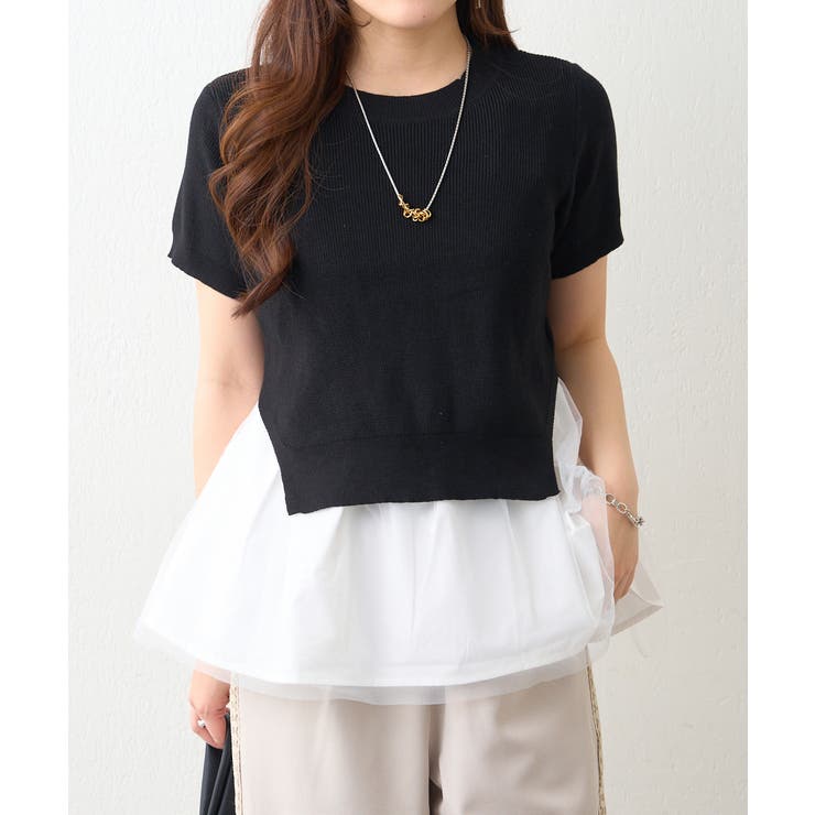 NICE CLAUP / OLIVE des OLIVE　OUTLET 【セットアイテム】M/Lサイズ展開 半袖プルオーバー+ペプラムキャミ トップス