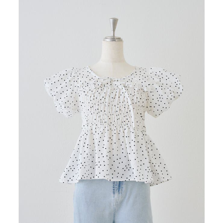 【10％OFFクーポン！9/11(金)1:59まで】NICE CLAUP / OLIVE des OLIVE　OUTLET 【Web限定】シャーリングペプラムブラウス トップス