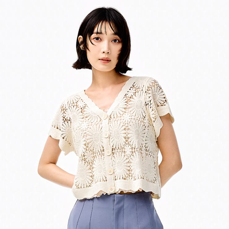 coca 〈26ss新色登場〉かぎ編みフラワーカーディガン トップス
