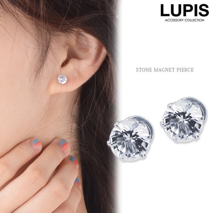 LUPIS 【磁石ピアス】ラウンドカットストーンマグネットピアス アクセサリー