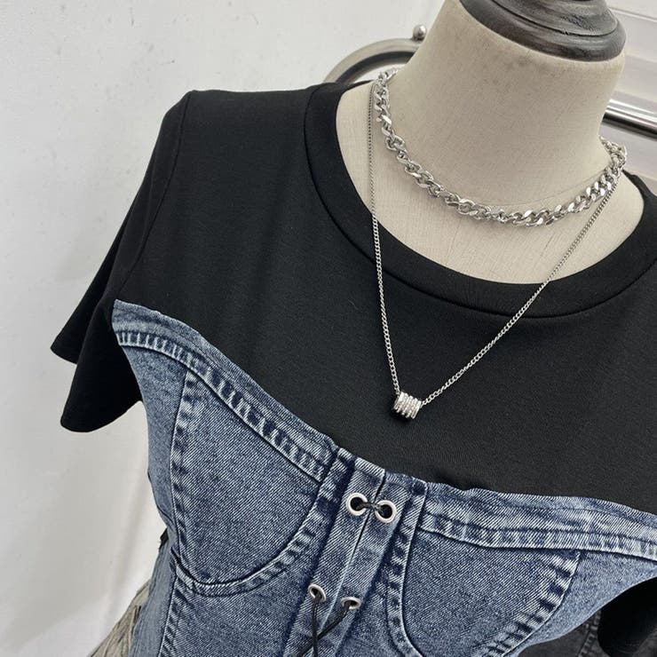 LETee デニムドッキングカットソー トップス shoplistselect-10521860 SHOPLIST サンプル画像2
