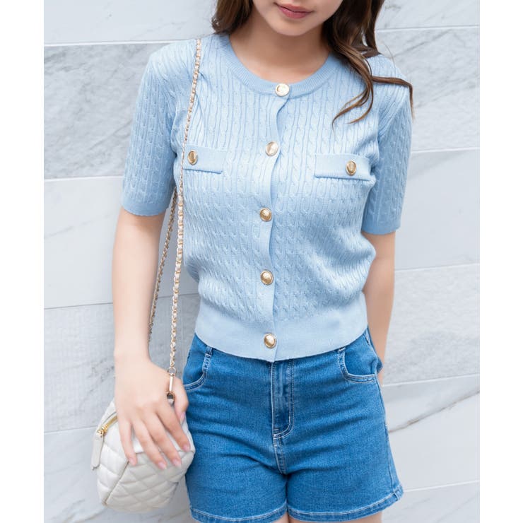 【10％OFFクーポン！6/11(木)1:59まで】GORGE 《ケーブル編み×ゴールドボタン》カーディガン／フェミニン／春夏／全4色 トップス