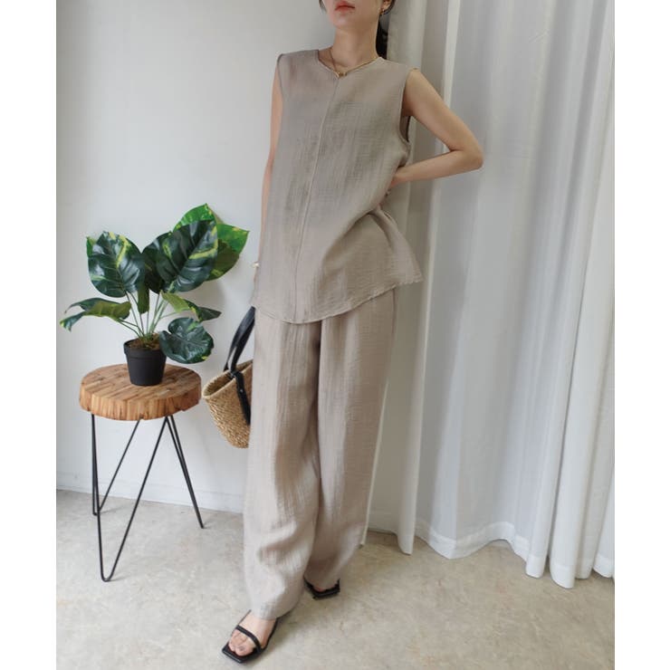 【20％OFFクーポン！7/25(土)限定】CORNERS 接触冷感シアーリネンタッチノースリーブブラウス【セットアップ可能】 トップス