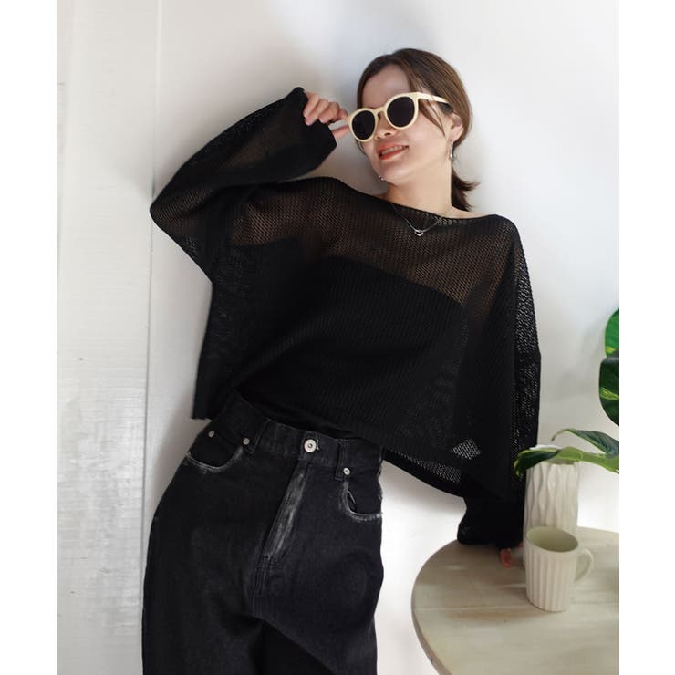 CORNERS メッシュニットショートトップス トップス