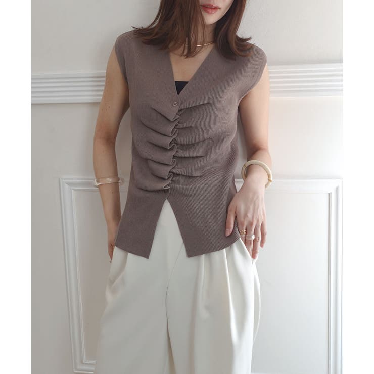【20％OFFクーポン！7/25(土)限定】CORNERS フロントギャザーノースリニット トップス