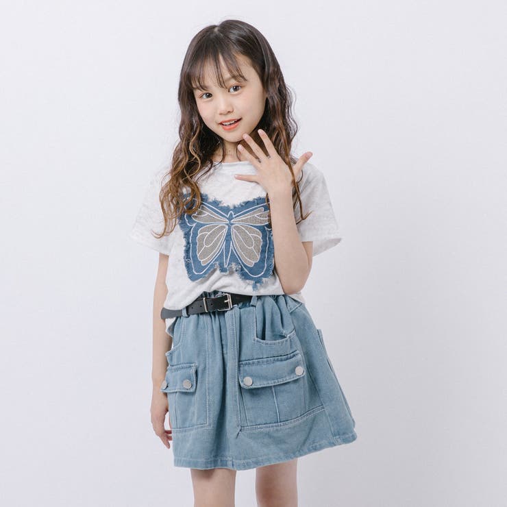【10％OFFクーポン！6/11(木)1:59まで】URBAN CHERRY 【2点セット】バタフライデザインミニTシャツ＋フロントポケットデニムスカート トップス