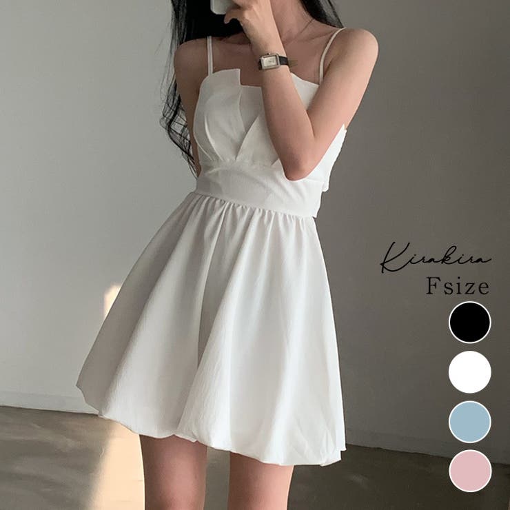 [10% OFF Coupon! Until 7/11 (Sat) 1:59 AM] kirakiraShop Back Ribbon Balloon Camisole Dress - Dress, Balloon Skirt, Mini Skirt, A-line, Back Ribbon, Ballet Core, Feminine, Girly, Cute, Stylish, Adjustable