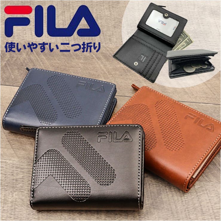 BACKYARD FAMILY FILA ドットロゴ型押し ファスナー＆パスケース付き 2つ折り財布 財布