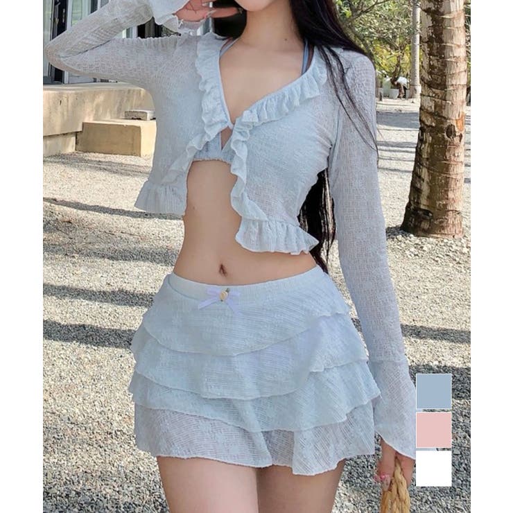 【10％OFFクーポン！6/11(木)1:59まで】aimoha BORA AURA 4点セット レースフリル体型カバー水着タンキニ 水着