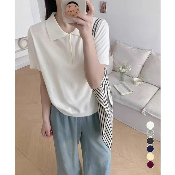 【10％OFFクーポン！7/26(日)1:59まで】Miniministore ハーフジップポロシャツ 半袖サマーニット トップス