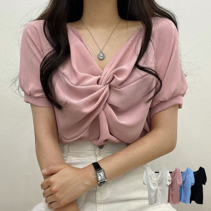 【10％OFFクーポン！7/26(日)1:59まで】VIVID LADY 韓国ファッション レディース トップス ブラウス レディース 夏 半袖 vネック ブラウス レディース ボリューム袖 可愛い 春 トップス ブラウス レディース 韓国 bldo23