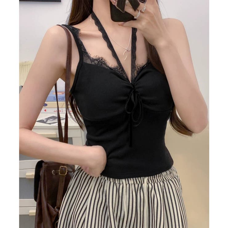 【10％OFFクーポン！9/24(木)1:59まで】SUNSHINE CLOSET レディース 胸元ギャザー ブラトップキャミフィット感 エレガントレース付きキャミ大人可愛い 韓国風見せインナーキャミ美胸 トップス