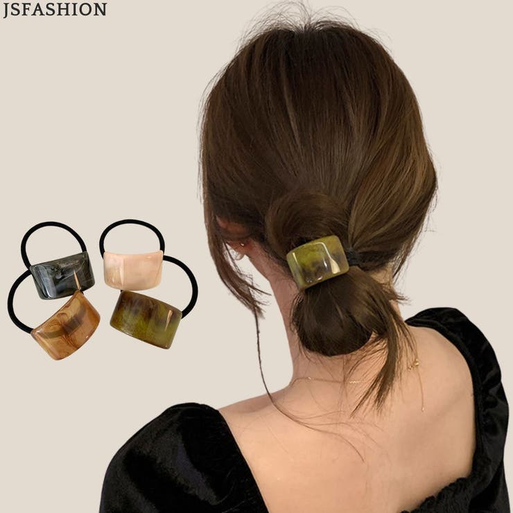 JS FASHION ヘアゴム レディース マーブル ヘアアクセサリー 通勤 シンプル 大人ぽい まとめ髪 ポニーテール 高見え べっ甲風 おしゃれ アイボリー グレー ヘアアクセサリー