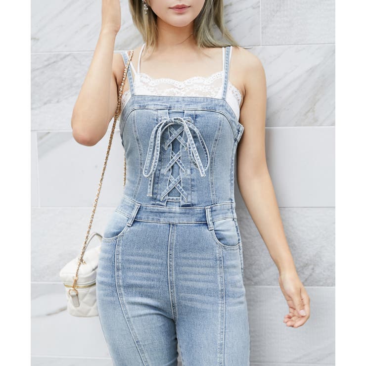 [10 % OFF 쿠폰! 6/11 (목) 1:59까지] GORGE "프론트 레이스 업 × 데님 플레어"올인원 / Y2K 캐주얼 / 올 시즌 / 전 2 색 바지 바지