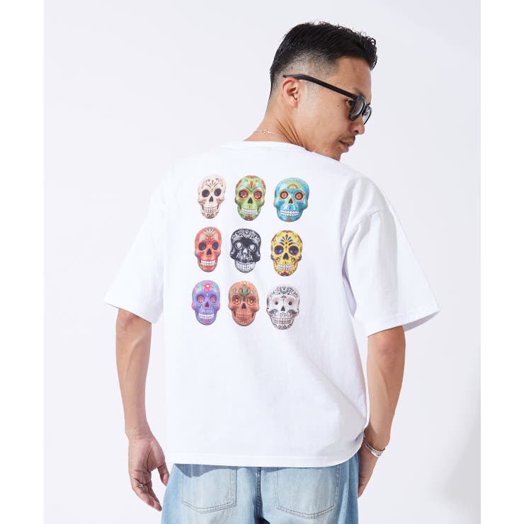 improves 半袖Tシャツ メンズ レディース カラフル スカル グラフィック クルーネック SIDEWAY STANCE オーバーサイズ メキシカン ストリート 韓国ファッション トップス