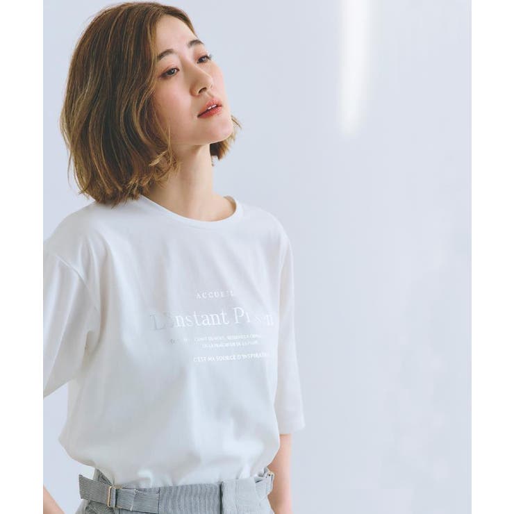 grove 五分袖ロゴプリントTシャツ トップス