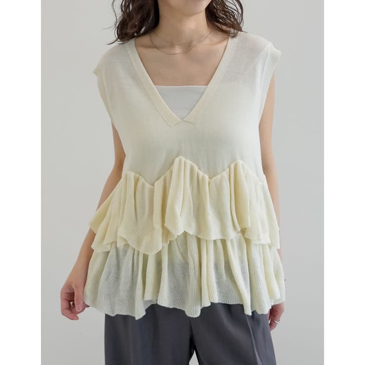 Re:EDIT アシンメトリーフリルニットベスト トップス shoplistselect-10527036 SHOPLIST サンプル画像3