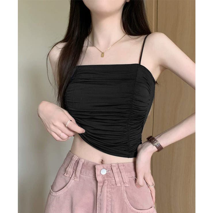 SUNSHINE CLOSET ビスチェトップス レディース フィット感インナー ギャザーキャミソール レイヤード重ね着 クロップド丈キャミ ショート丈 トップス