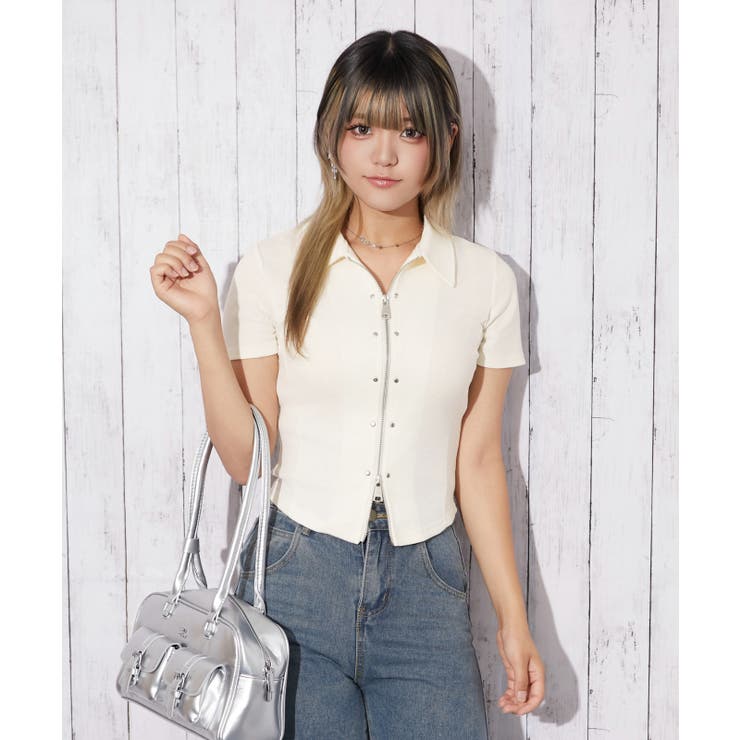 【10％OFFクーポン！7/26(日)1:59まで】GORGE 《スタッズ付き・Wジップ》リブカットソー／モード×カジュアル／春夏／全3色 トップス