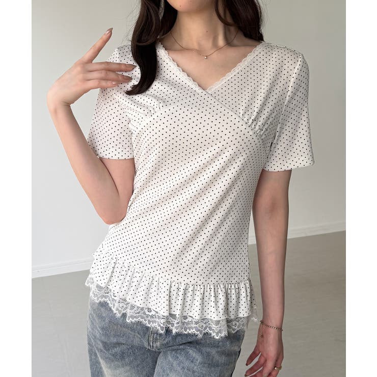 junoah レースドッキングドットリブトップス トップス shoplistselect-10528433 SHOPLIST パッケージ画像