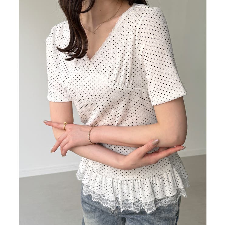 junoah レースドッキングドットリブトップス トップス shoplistselect-10528433 SHOPLIST サンプル画像2