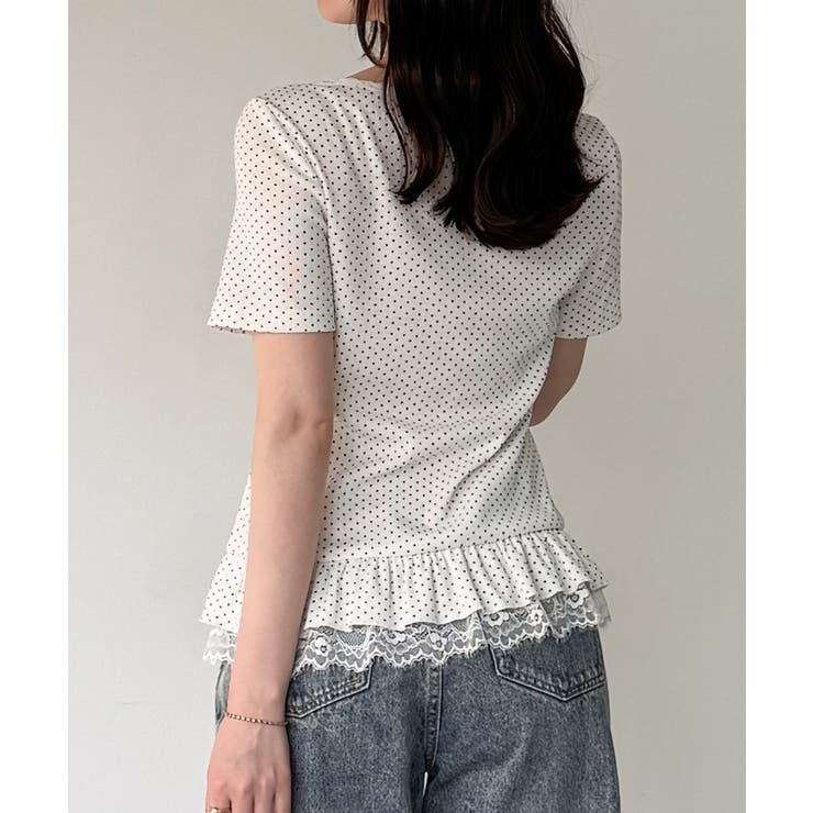 junoah レースドッキングドットリブトップス トップス shoplistselect-10528433 SHOPLIST サンプル画像3