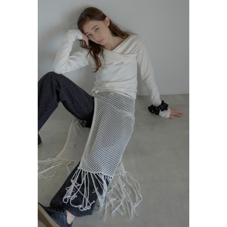 BONJOUR SAGAN openwork knitted wrap skirt / 透かし編みラップスカート 77-004556 スカート