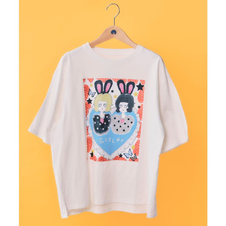 【20％OFFクーポン！7/25(土)限定】ScoLar 【イラスト募集】フラゴラ・ツインズ柄Tシャツ トップス