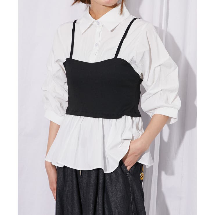 【10％OFFクーポン！7/26(日)1:59まで】GORGE 《ビスチェレイヤード・スキッパー》シャツ／フェミカジュ×トレンド／春夏／全3色 トップス