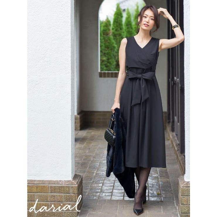 Dazzy ドレス darial ＼葛岡碧さん着用／ フロントリボンミモレ丈ワンピドレス 結婚式 二次会 パーティ レディース パーティードレスフォーマル お呼ばれ ワンピース 卒業式 卒園式 入学式 入園式 謝恩会 婚活 オケージョン セミオケージョン