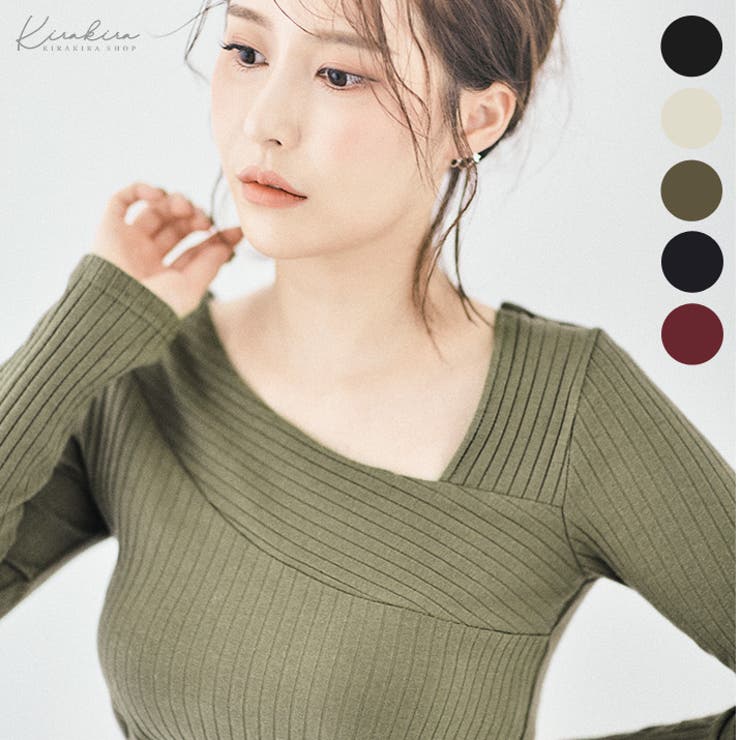kirakiraShop 【maviru】ワイドリブアシメネックカットソー 2タイプ トップス カットソー Tシャツ ロンT 半袖 長袖リブアシンメトリーネック アシメネック ワンショルダー 変形ネック シンプル スマート コンパクト おしゃれ ト
