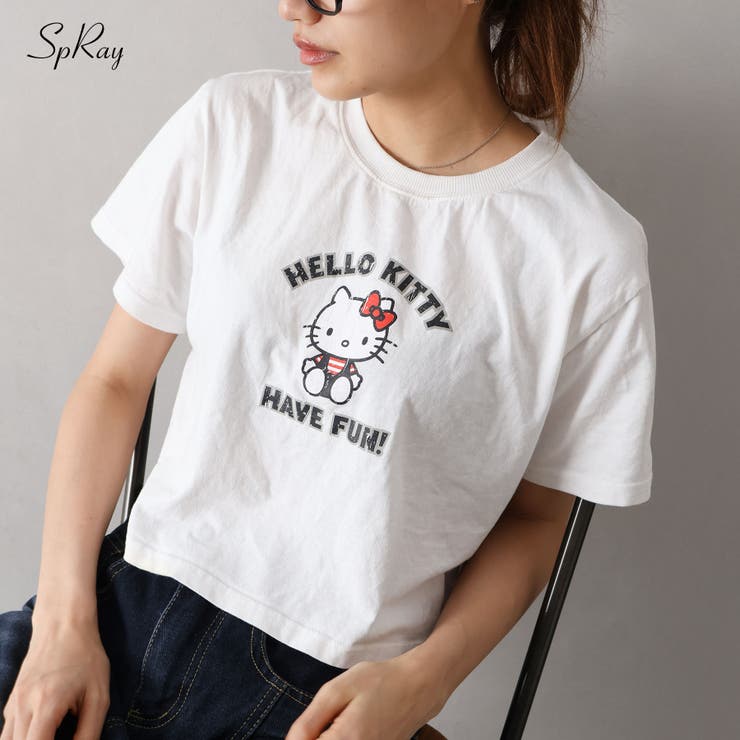 【10％OFFクーポン！7/26(日)1:59まで】SpRay KITTYプリントショート丈Tシャツ トップス