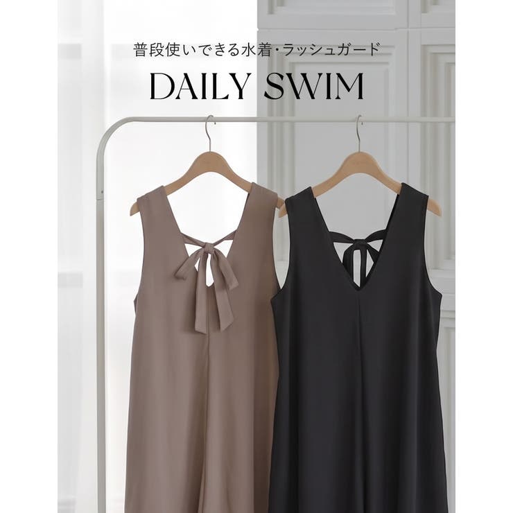 【10％OFFクーポン！8/27(木)1:59まで】Re:EDIT [UVカット][接触冷感][速乾][水陸両用][DAILY SWIM][低身長/高身長サイズ有]ラッシュガードVネックオールインワン 水着 shoplistselect-10357041 SHOPLIST サンプル画像2