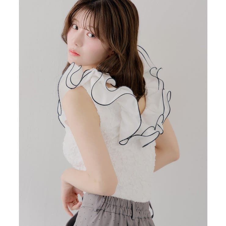【20％OFFクーポン！7/25(土)限定】PAL GROUP OUTLET 【Chico】バイカラーラッフルジャガードタンク トップス