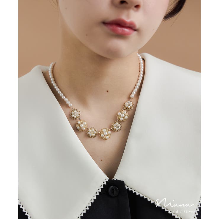 Fashion Letter niana ニアナ メタルパールショートネックレス レディース アクセサリー ビーズ 小粒パール ジュエリー ゴールド シルバー 普段使い デイリー フォーマル パーティー 結婚式 セレモニー 入学式 卒業式 成人式 謝恩会