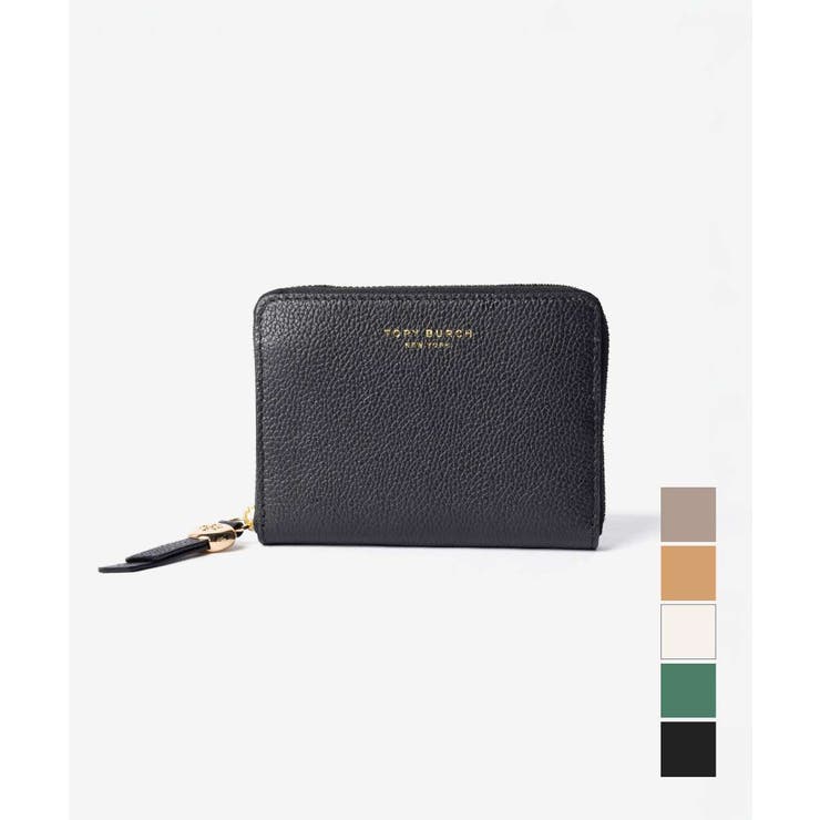Tory Burch 二つ折り長財布 ロゴ金具 ブラック レザー レディース 