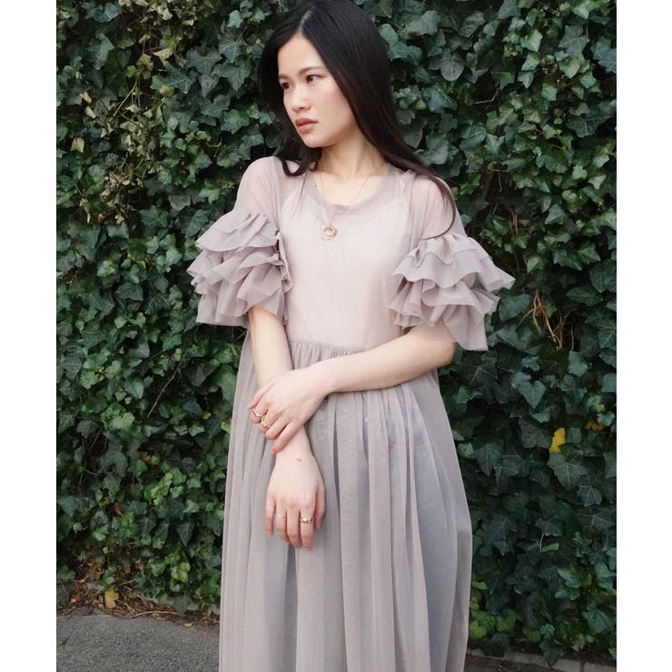 【10％OFFクーポン！2/10(火)1:59まで】CORNERS チュールフリルスリーブワンピ ワンピース・ドレス