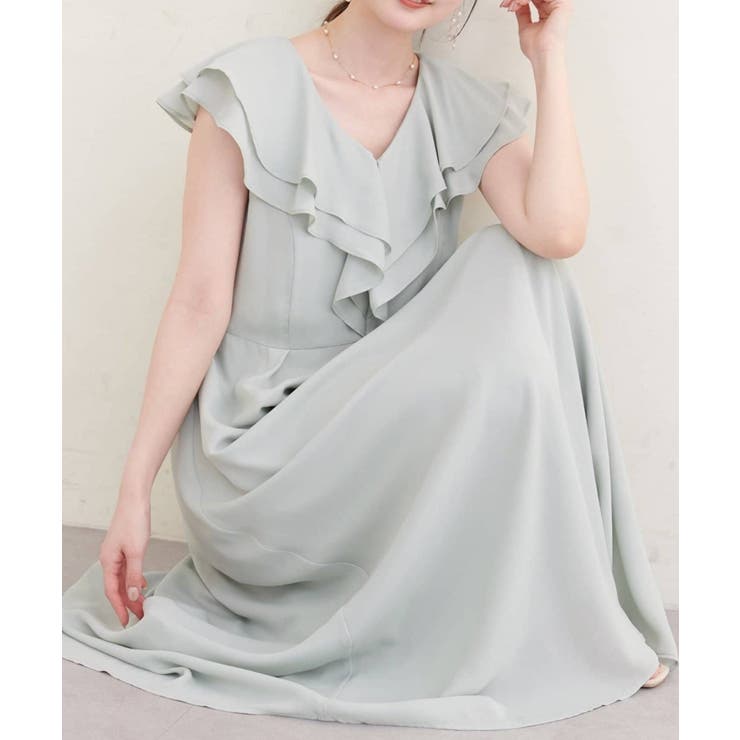 NICE CLAUP / OLIVE des OLIVE　OUTLET 【natural couture】フリルカラーノースリワンピース ワンピース・ドレス
