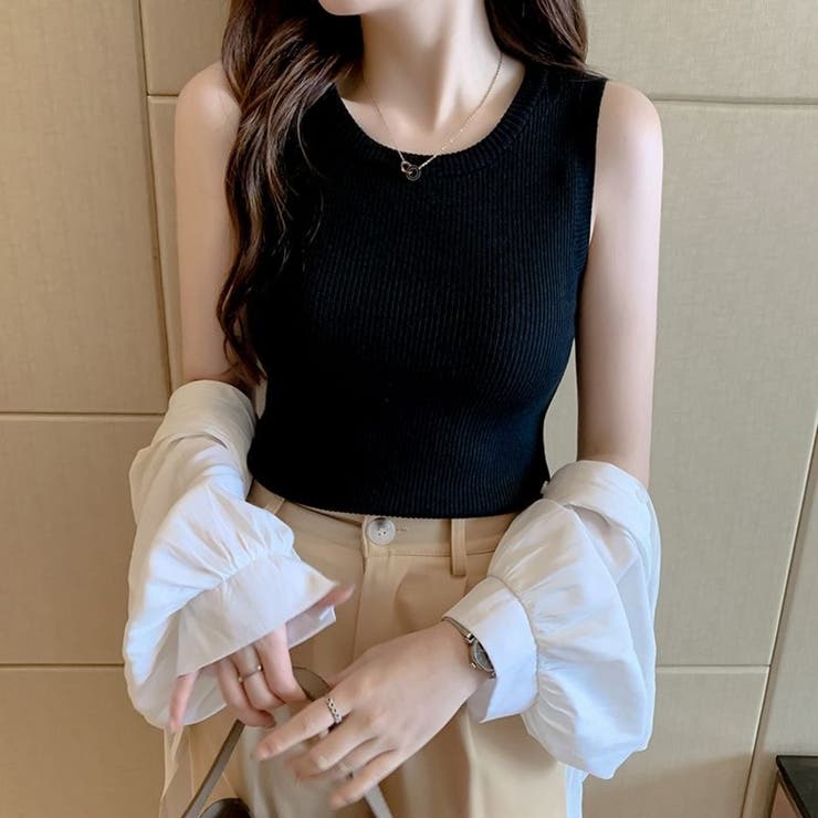 【20％OFFクーポン！7/25(土)限定】Beststore リブニットノースリーブトップス（全6色） トップス