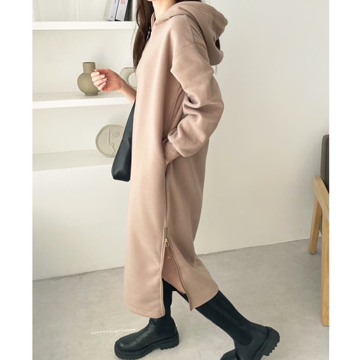 GeeRA 裏起毛裾ファスナーパーカーワンピース ワンピース・ドレス