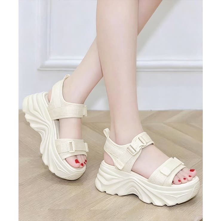 SUNSHINE CLOSET ダブルベルト コンフォートサンダル軽量 マジックテープ 美脚脚長スニーカーサンダルお洒落夏靴疲れにくい プラットフォーム シューズ・靴
